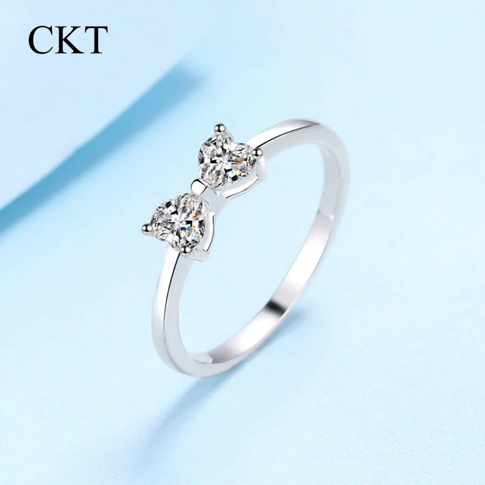 

CKT Luxury Heart to Heart Platinum Rings for Women Fine Jewelry 0.6 Carat Moissanite Ring Pt950 Wedding Diamonds Birthday Gift