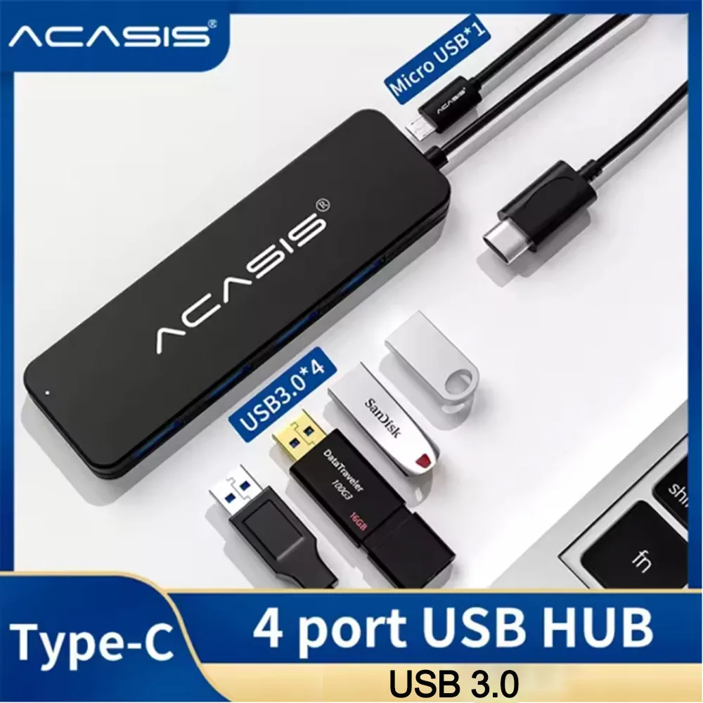 Acasis USB 3.0 Hub 4 Ports USB HUB Slim for Compatible Mouse usb Adapter with MacBook Pro Surface Pc Laptop Desktop Splitter
