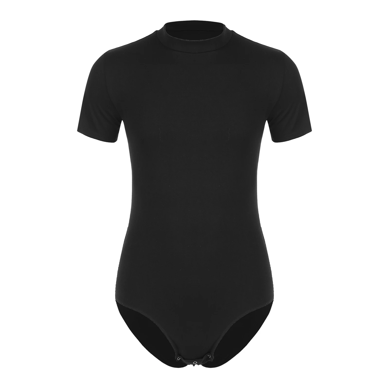 Mens Short Sleeve Bodysuit Crew Neck Leotard Undershirt Press Button Crotch Sleepwear Daily Skinny Jumpsuit for Clubwear Party