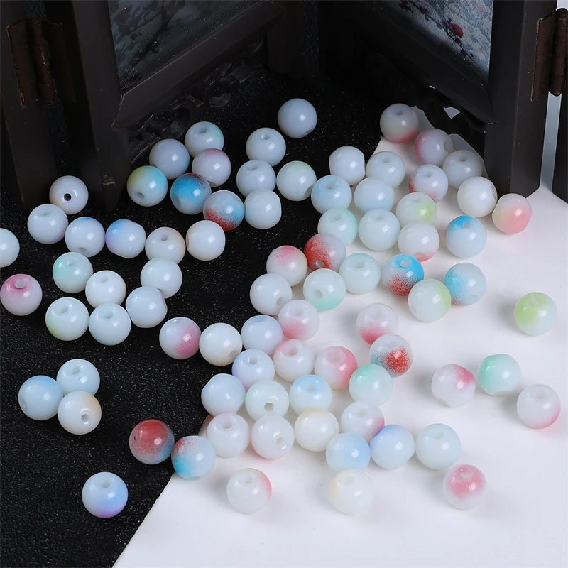 50pcs 8mm Porcelain White Gradient Two-Color Round Beads For Bracelet Necklace DIY Jewelry Making Glass Beads 1.5mm Hole