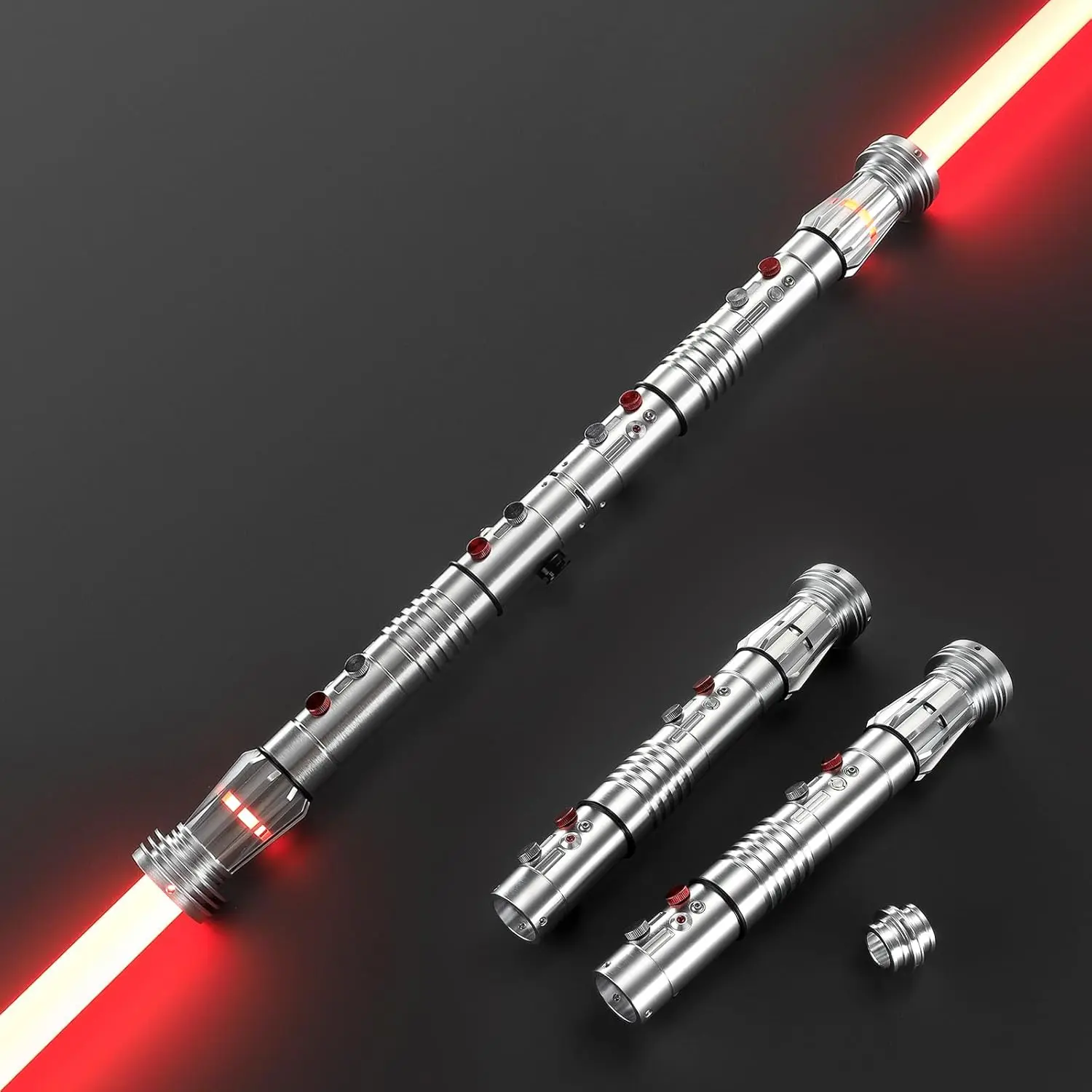 RGB Smooth Swing Light Saber Double Blades, Motion Control Dueling Lightsaber 16 Sound Fonts Infinite Colors Metal Hilt for Adults