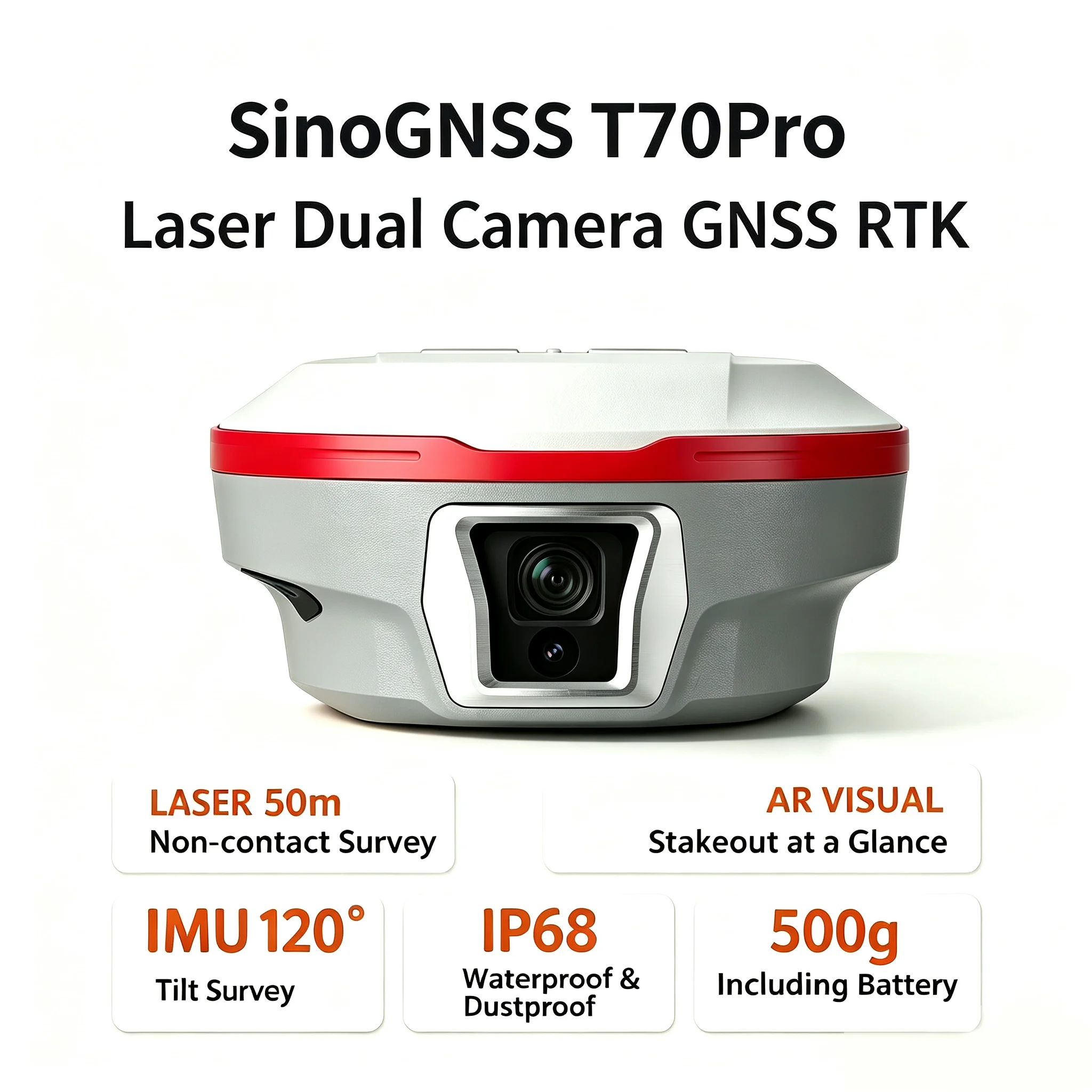 SinoGNSS T70Pro Laser RTK GNSS Receiver T10Plus Base And Rover Land Surveying Equipment IP68 GPS Rtk Global Version Mars Pro LU5