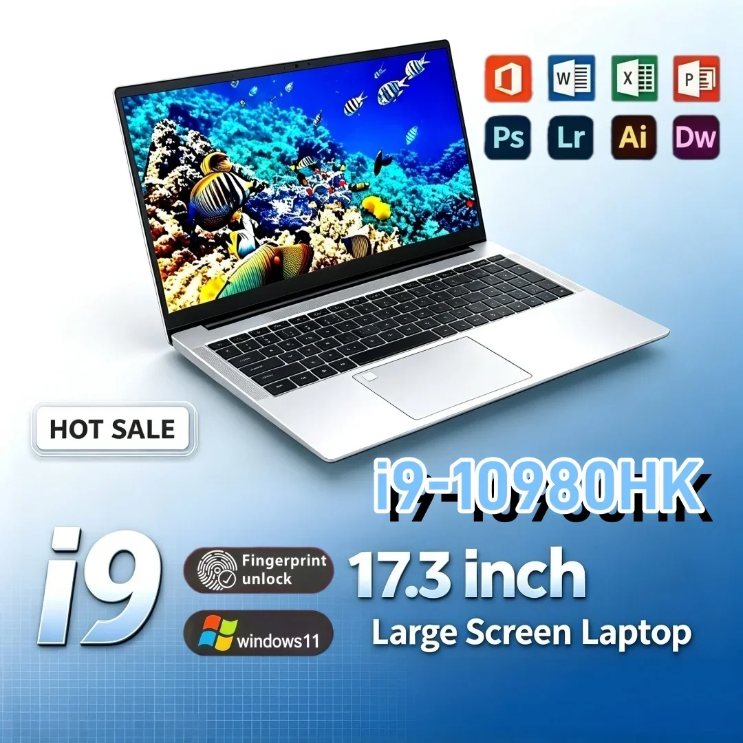 Intel i9-10980HK High‑Performance 15.6 Inch Large Screen Laptop 16GB/32GB RAM 1TB/2TB Big SSD Portable Windows11 Office Study