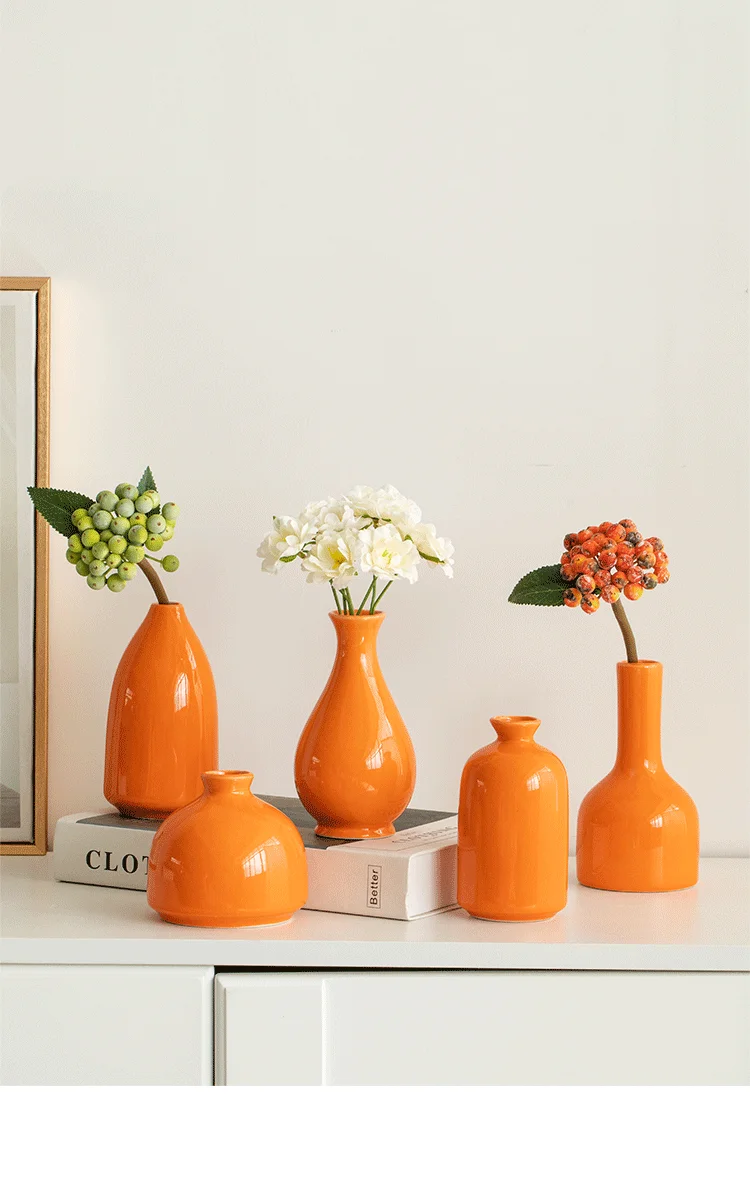 

Modern minimalist "ins" style orange ceramic vase decoration for living room flower arrangement, high-end feeling porcelain, Chi