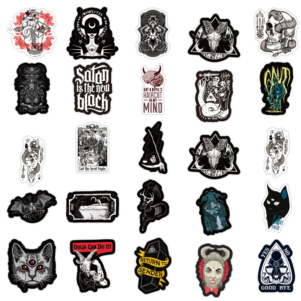 50PCS Black and White Gothic Demon Graffiti Laptop Guitar Water Cup Skateboard Helmet Bike PVC Sticker