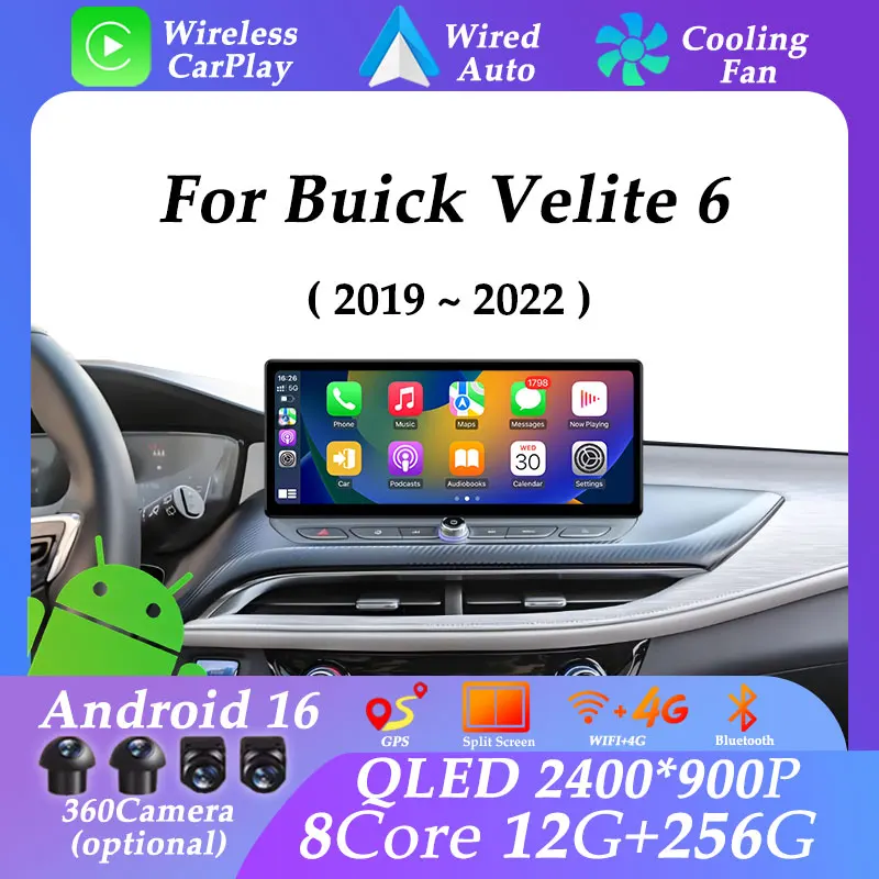 Pantalla ultrafina para Buick Velite 6 2019 - 2022 Android 16 Carplay 12,3 pulgadas Radio de coche reproductor Multimedia DSP WiFi GPS Navi Auto