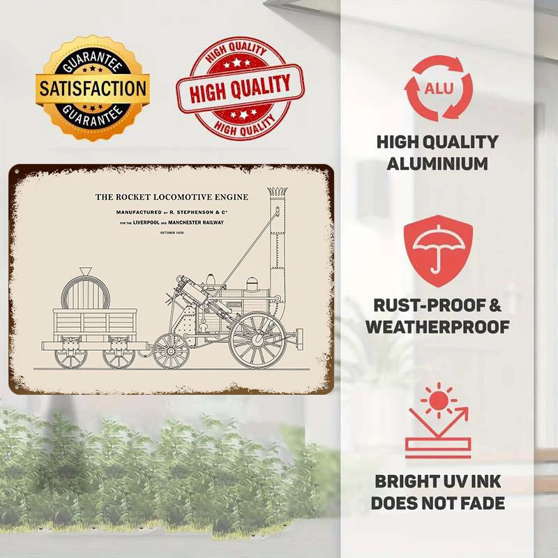 The Rocket Locomotive Engine Metal Poster Customized Wall Art Retro Vintage Tinplate Signs for Bedroom Decoration Gaming House