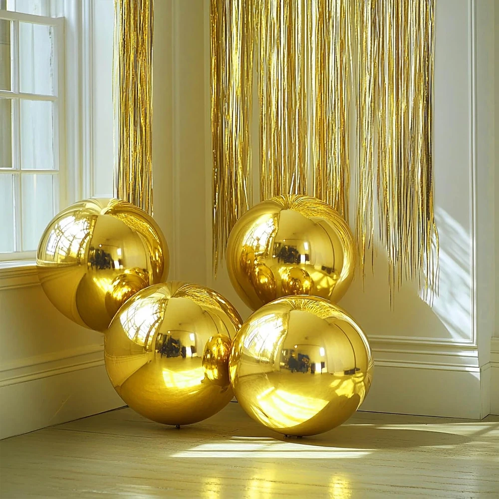 10 Stück Metallische Goldfolien-Ballons mit Quastenenden 22 Zoll 4D Runde Ballons Lametta-Folien-Fransenvorhang für Hochzeit Geburtstag Dekoration – Detail 10