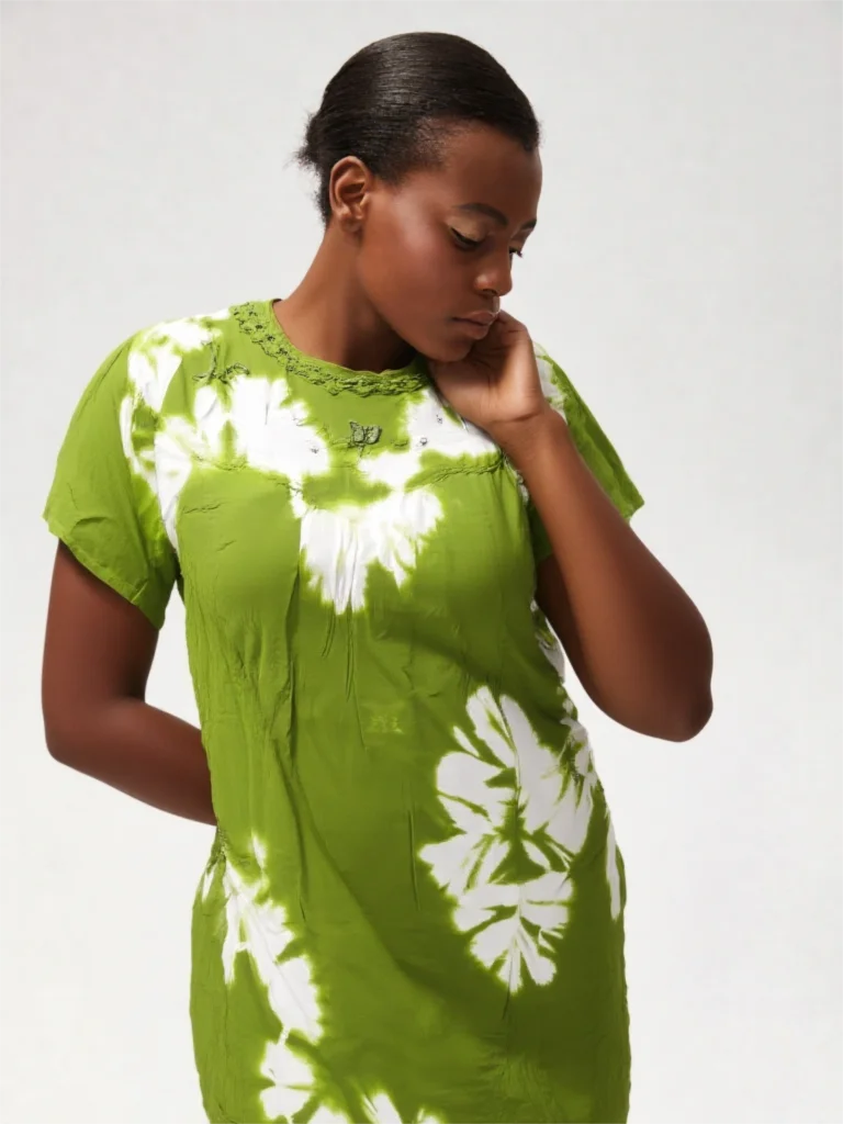 Baumwoll-Batik-Kaftan-Maxikleid mit großem Kopftuch, locker geschnitten, Übergröße, Kurzarm-Strandkleid, Brustumfang 55,12 Zoll