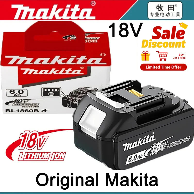 100% Original 18V Makita BL1860B 6.0Ah Battery LXT200 Replaceable BL18650 BL18650B For 18V Power Tools Fast Shipping Air Freight