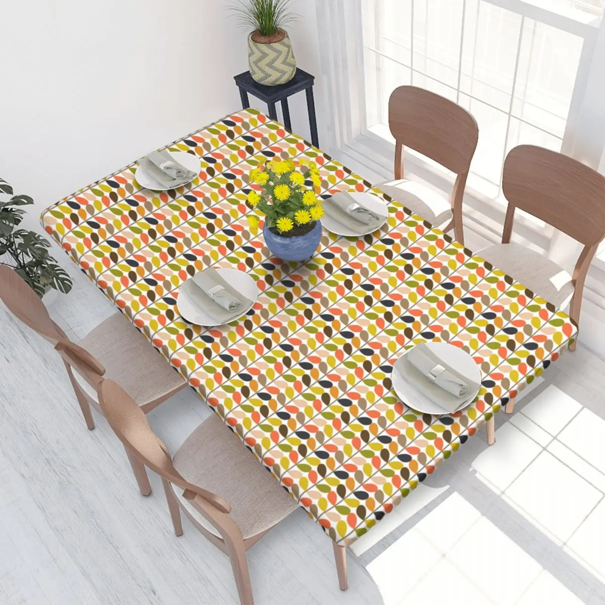 Custom Rectangular Oilproof Multi Stem Flowers Table Cover Multi Stem Orla Kiely Flowers Table Cloth 4FT Tablecloth for Picnic