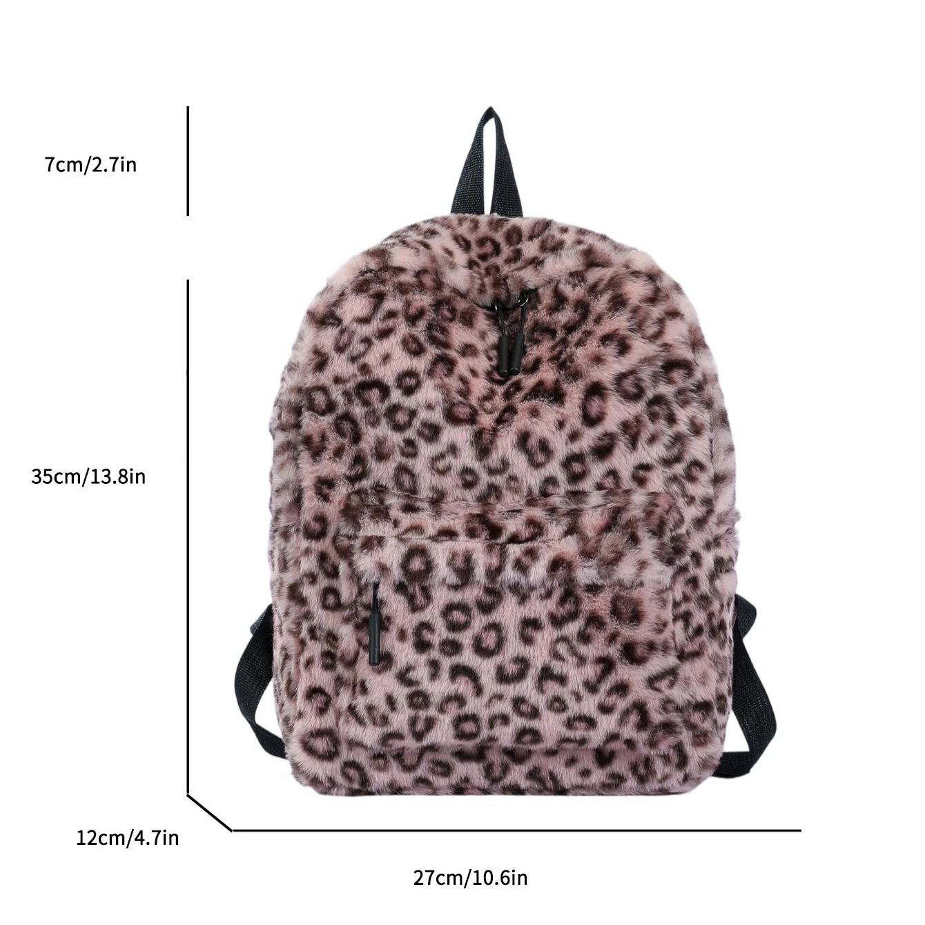 Vintage Leopard Print Plush Backpack Soft Fuzzy School Bag, Multi Pocket Rucksack, Trendy Y2K Daypack for Travel, Shopping