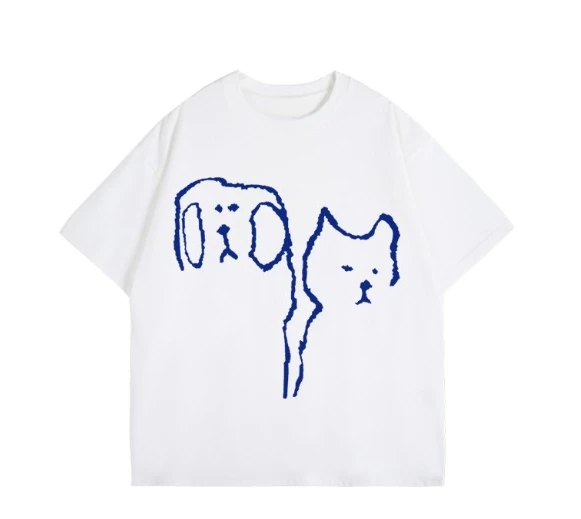 

2025 модная футболка унисекс из 100% чистого хлопка с принтом собаки и кошки, повседневная футболка с принтом