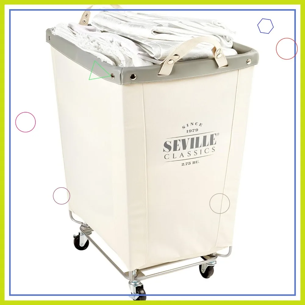 

Large Heavy Duty Rolling Laundry Hamper Cart with Wheels for Hotel Home Bedroom Storage Cream 22x16