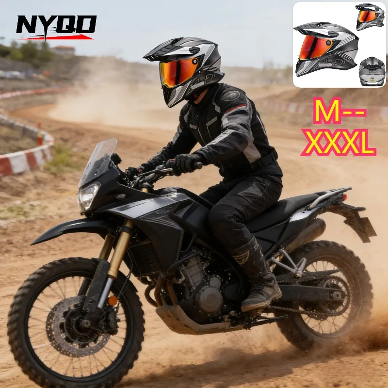 Unisex Motorcycle Adventure Full Face Helmet Dual Lens Touring Motocross Helmet All Season Off-Road Helmet