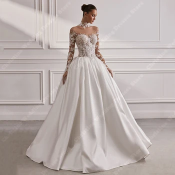 Elegant Sexy High Fork Wedding Dresses For Women Sparkling Lace Printing A-Line Bridal Gowns Engagement Party Vestidos De Novias main image 0