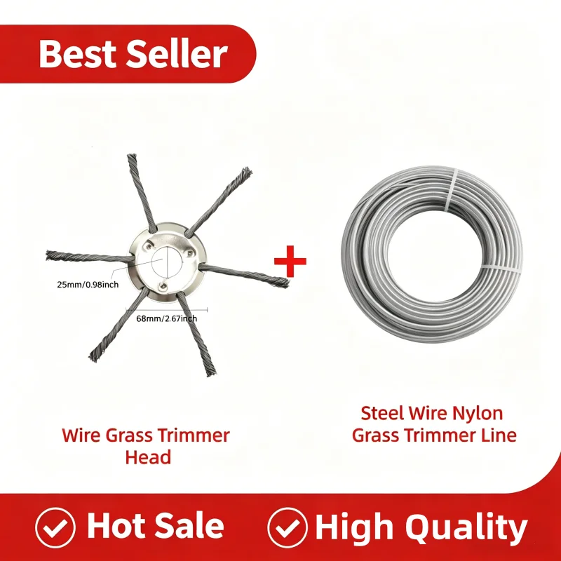 

LUSQI Heavy Duty Steel Wire Brush Cutter Head with Nylon Trimmer Line Universal Replacement for Petrol Lawn Mower