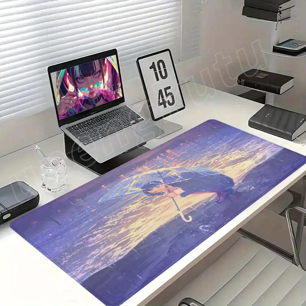 Umbrella Girl in the Rain Game Mouse Pad Player Mouse Pad Keyboard Mat Office Desk Mat XXL 90x40cm Suitable for Computer