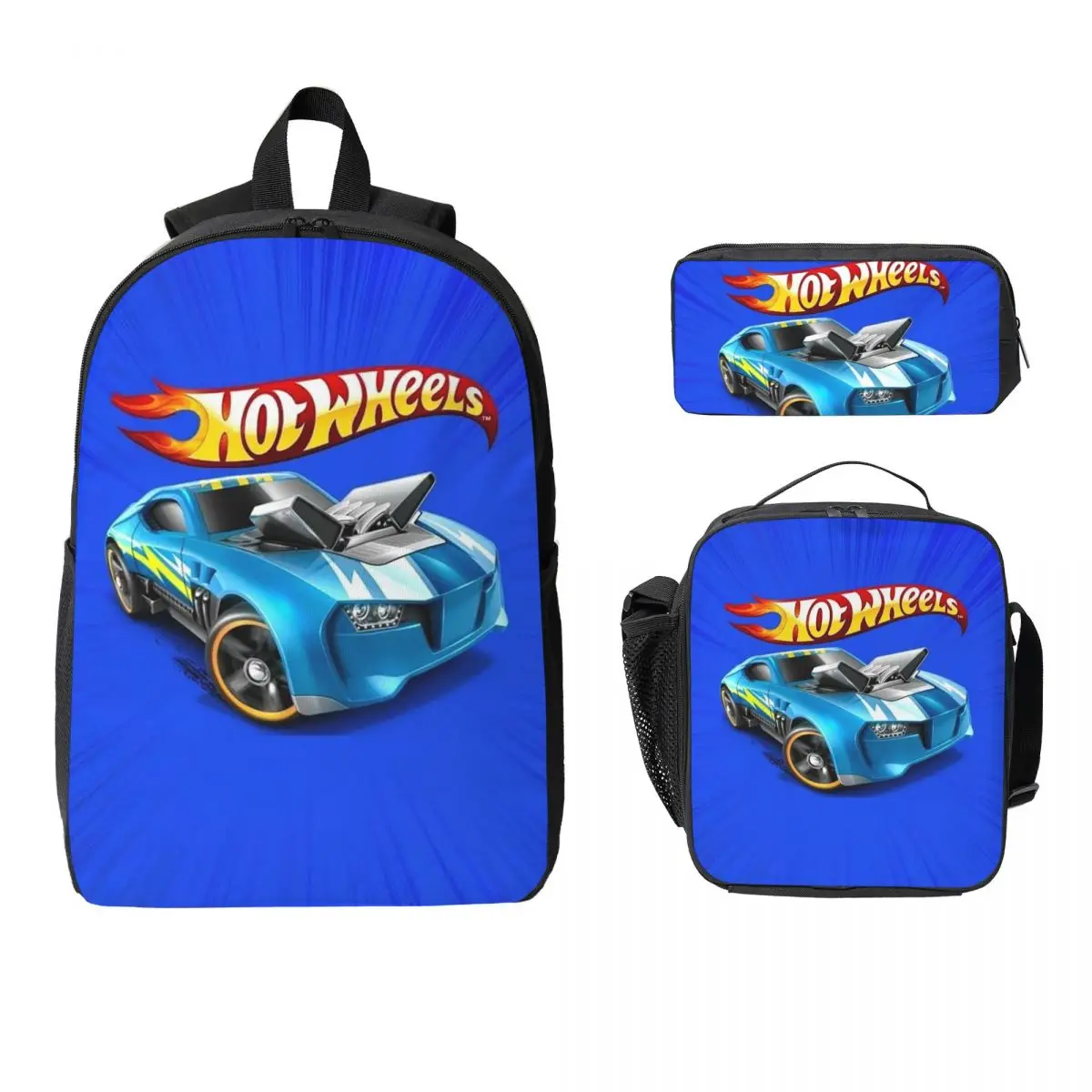 Hot Wheels Race Backpack Student Boys Girls BookBag School Bag Laptop Shoulder Bags 3ps Insulated Lunch Bag Pencil Case