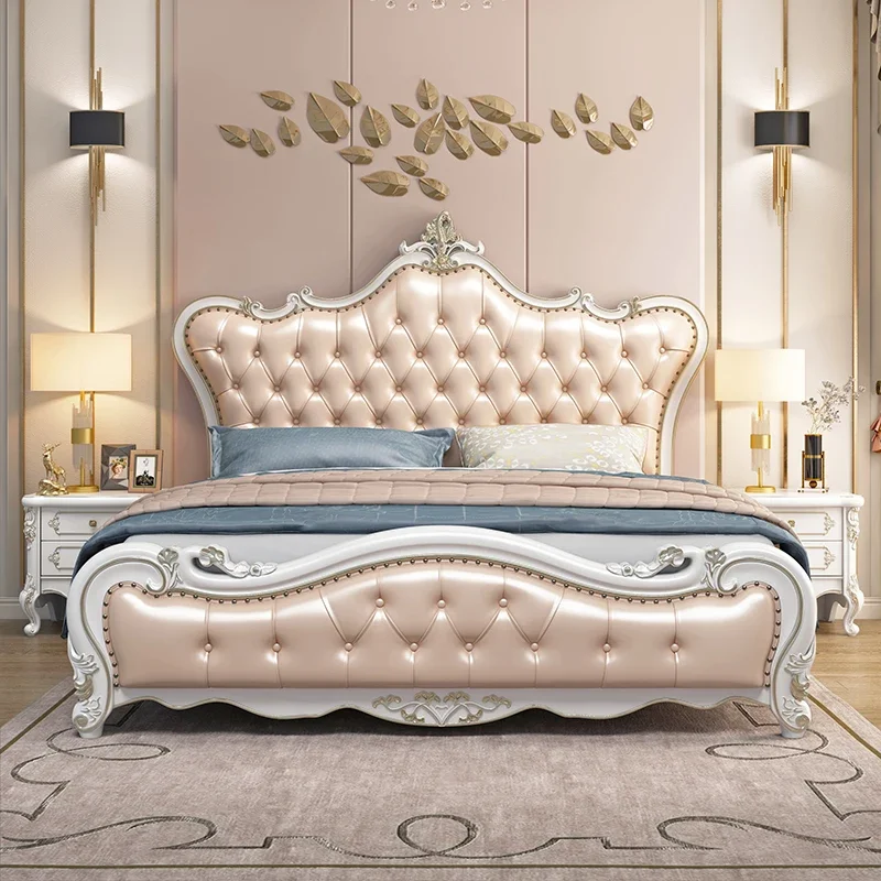

Double Girls Bed Queen Loft Luxury King Size Wooden Multifunctional Princess Bed Sleeping Leather Cama Lounge Suite Furniture