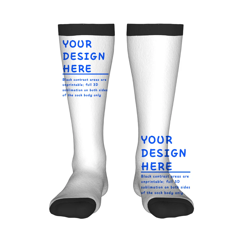 Custom Color Block Knee High Socks Personalized Text Logo Pattern Printed Stretch Long Socks For Daily Street Sports Outfit view 2