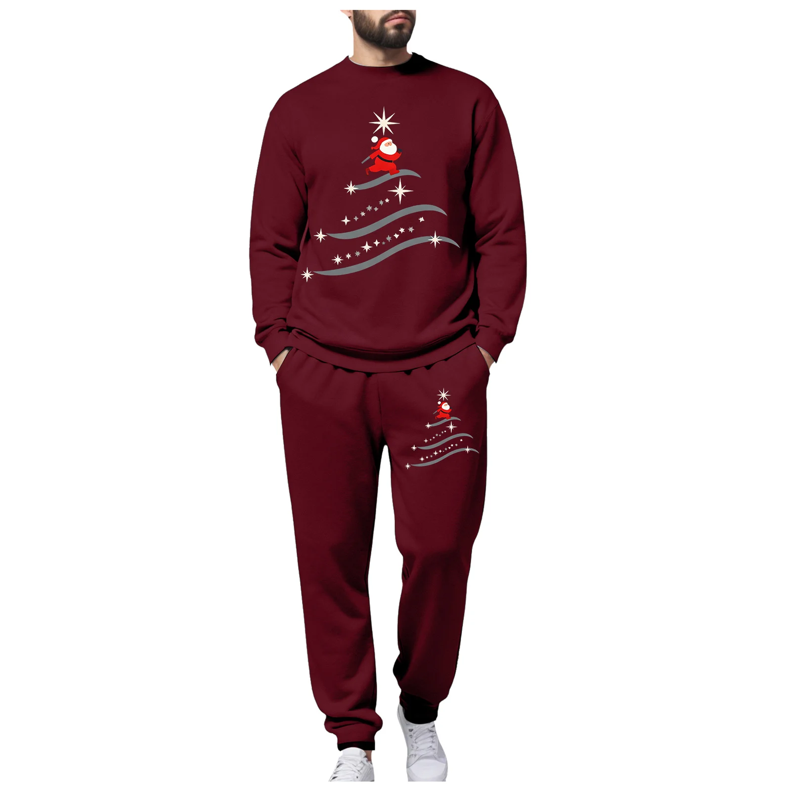 

Men's Christmas Streetwear Set Men's Fleece Lined Crew Neck Sweatshirt And Jogger Pants Set Premium Fleece Hoodie and Pants Set