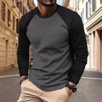 T-shirts pour hommes à manches longues col rond Pactwork manches Raglan décontractées couleur assortie pour hommes nouveau printemps automne T-shirts hommes vêtements haut 1