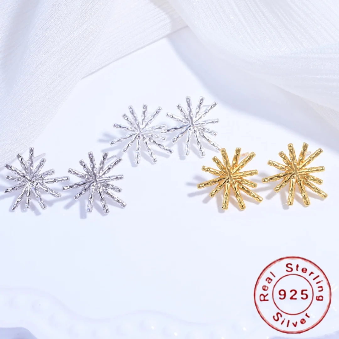 1Pair S925 Sterling Silver Snowflake Style Personality Stud Earrings Pearl Earring Base Accessories Wholesale SE78