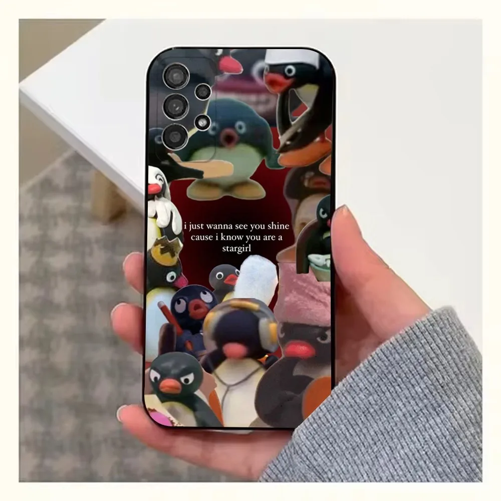 Cartoon Pingu Penguin Phone Case For Samsung S25,S24,S23,S22,S20,S21,S10,Ultra,Plus,Lite,FE,Soft Silicone Black Cover