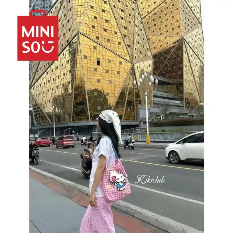 2024 Sanrio Hello Kitty Spring Pink Plaid Bag Cute Cartoon Large Capacity Plaid Handbag Underarm Bag Ins Anime Gifts for Girls