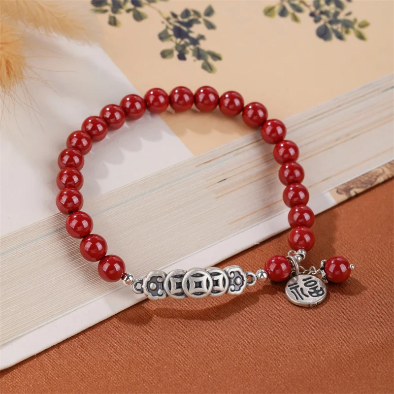 Jewelry Women 925 Silver Fu Character Copper Coin Tassel High Content Imperial Bracelet