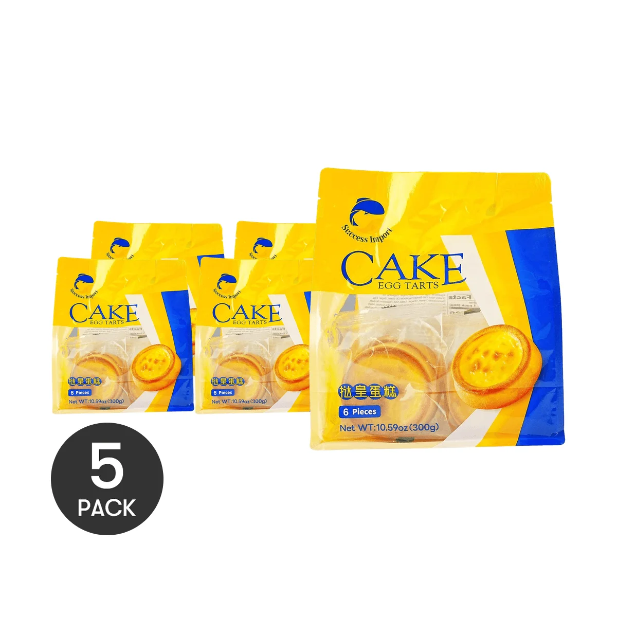 5 Packs Success Import Egg Tart Cakes – Soft & Fluffy Pastry, 10.59oz per Pack