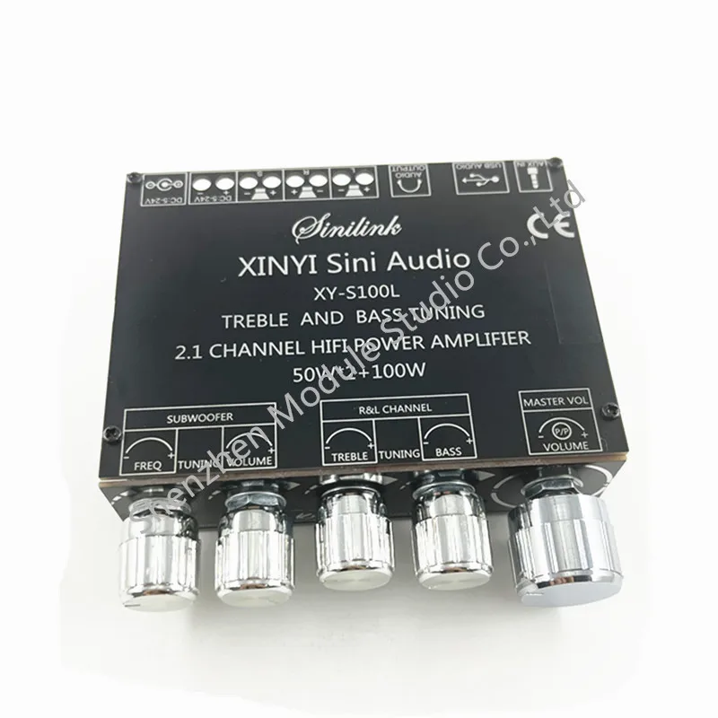 BT 5.0 2.1 Channel Power Audio Amplifier Stereo Subwoofer Amplifier Board 50WX2+100W Speaker AMP XY-S100L