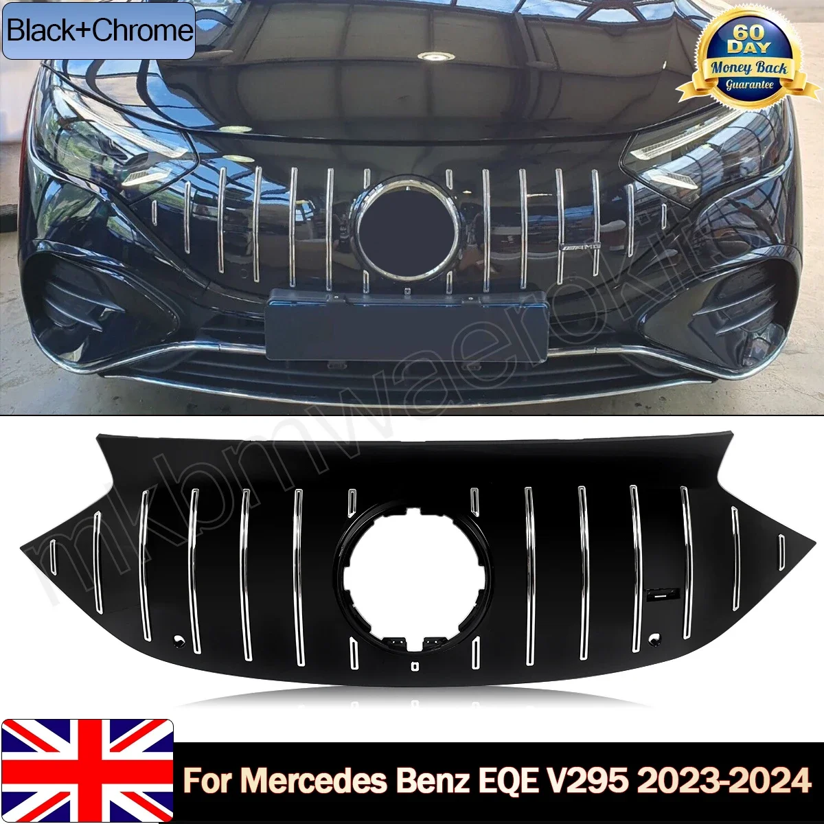 SAIQINGSP Front Grille For Mercedes Benz EQE V295 2023-2024 Black + Chrome GTR GT Style Grille / AMG LookCar Accessories Tools