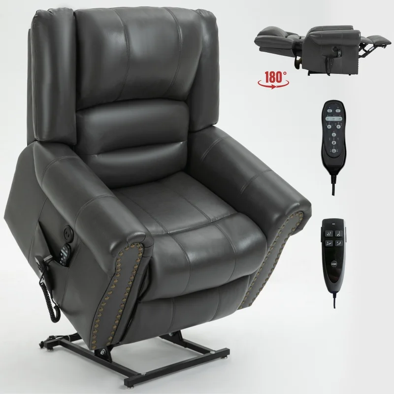 Modern Electric One Seat Sofa With Remote Control 180 Faux Leather Metal FrameLifting Riser Recline For Home Theater