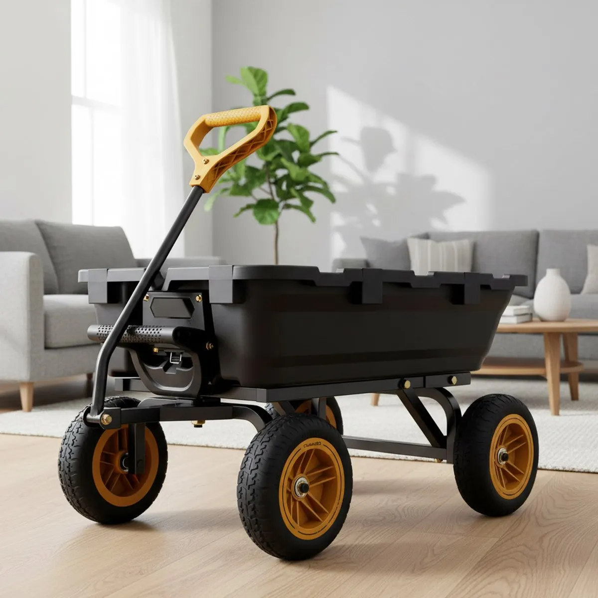 Heavy Duty Garden Cart 10 Inch Flat Free Wheels Large Capacity Dump Wagon 900lb Capacity Polypropylene