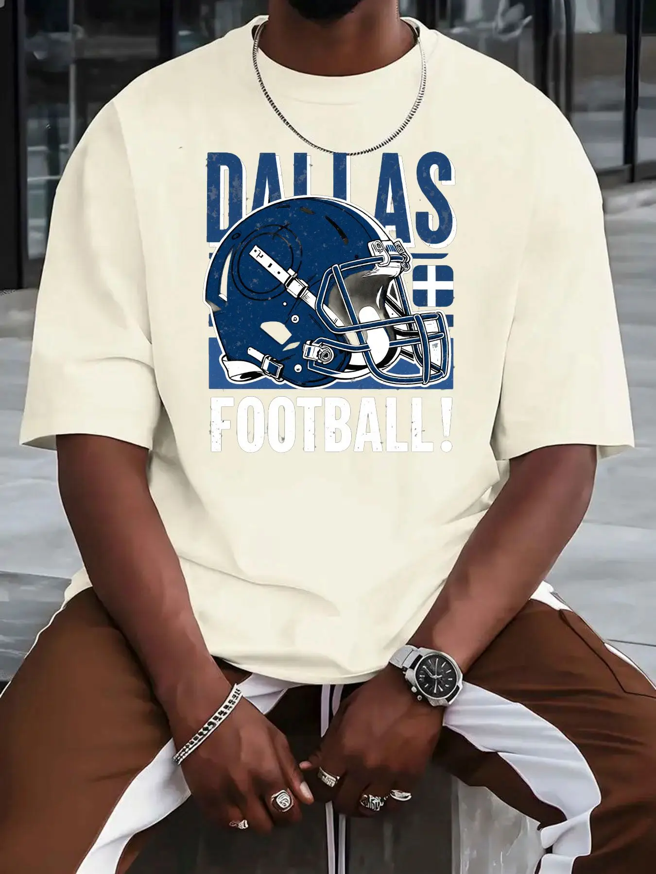 

Мужская модная футболка из чистого хлопка в спортивном стиле с эффектным белым текстовым дизайном «футбол»