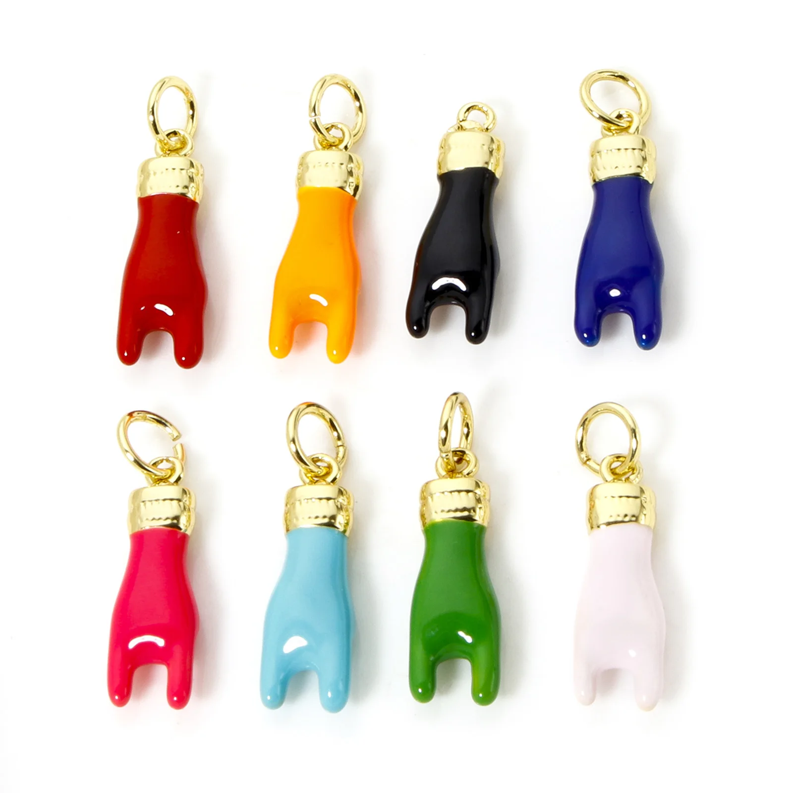 1pc New Brass Charms Gold Color Rock N Roll Hand Sign Gesture Multicolor Enamel Pendant DIY Necklace Jewelry Findings 21mm x 6mm