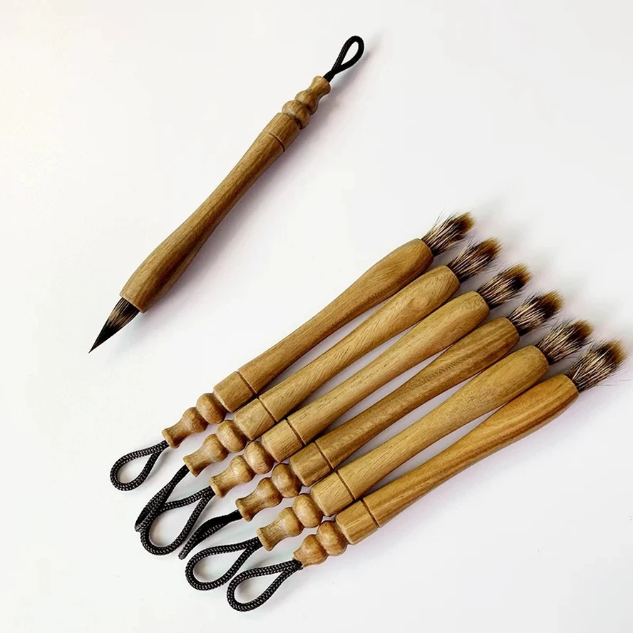 Mini Chinese Brush - Mixed/Purple/Weasel Hair Short Handle Sutra Copying Tracing Copybook Practice Tool with Green Sandalwood