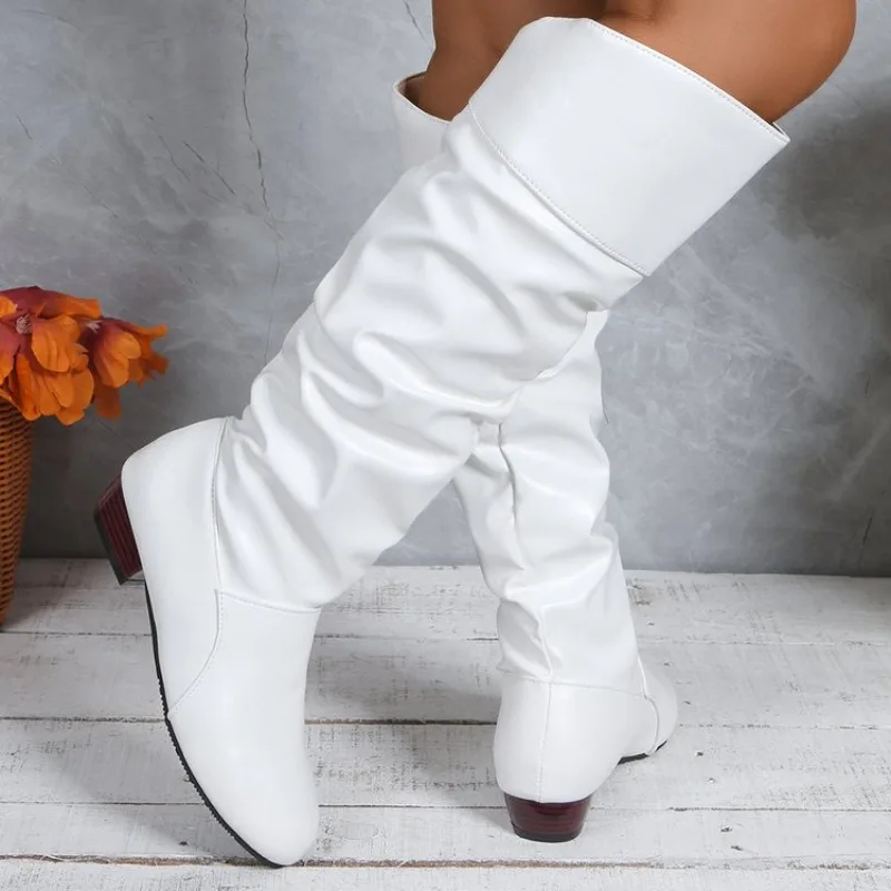 2026 New Fashion Woman’s Autumn Winter Boots Female Stretch PU Leather Shoes Woman White Roma Style Knee-Length image 5