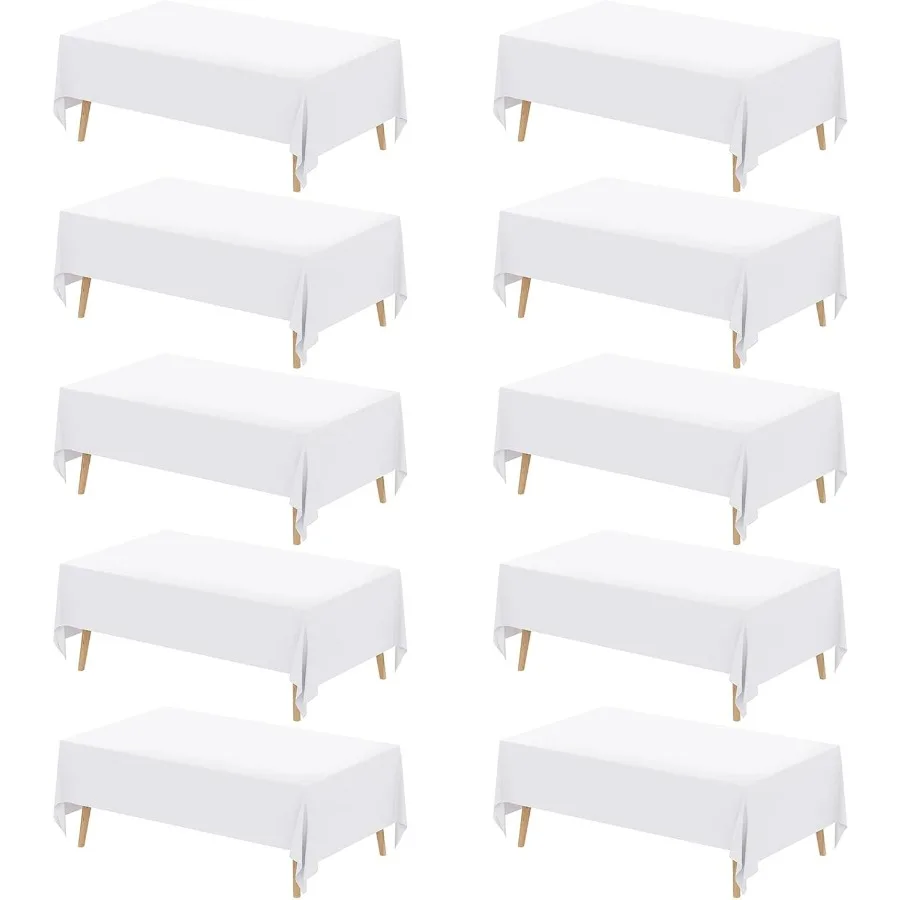 

10 упаковок белой скатерти для прямоугольного стола, прямоугольные скатерти из полиэфирной ткани 70 x 120 дюймов, чехлы длиной 6–8 футов для вечеринок, B