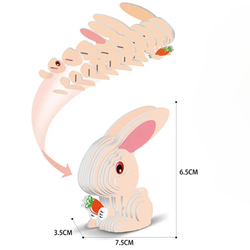 Animal Series 3D Paper Puzzle for Kids Rabbit Educational Montessori Toys Funny DIY Manual Assembly Three-dimensional Model Toy