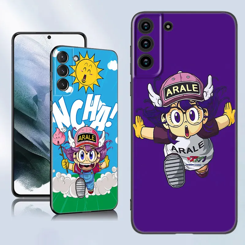 Dr Slump Arale Anime Black Silicone Phone Case For Samsung Galaxy S23 S21 S20 FE S24 S22 Ultra S10E S10 S9 S8 Plus