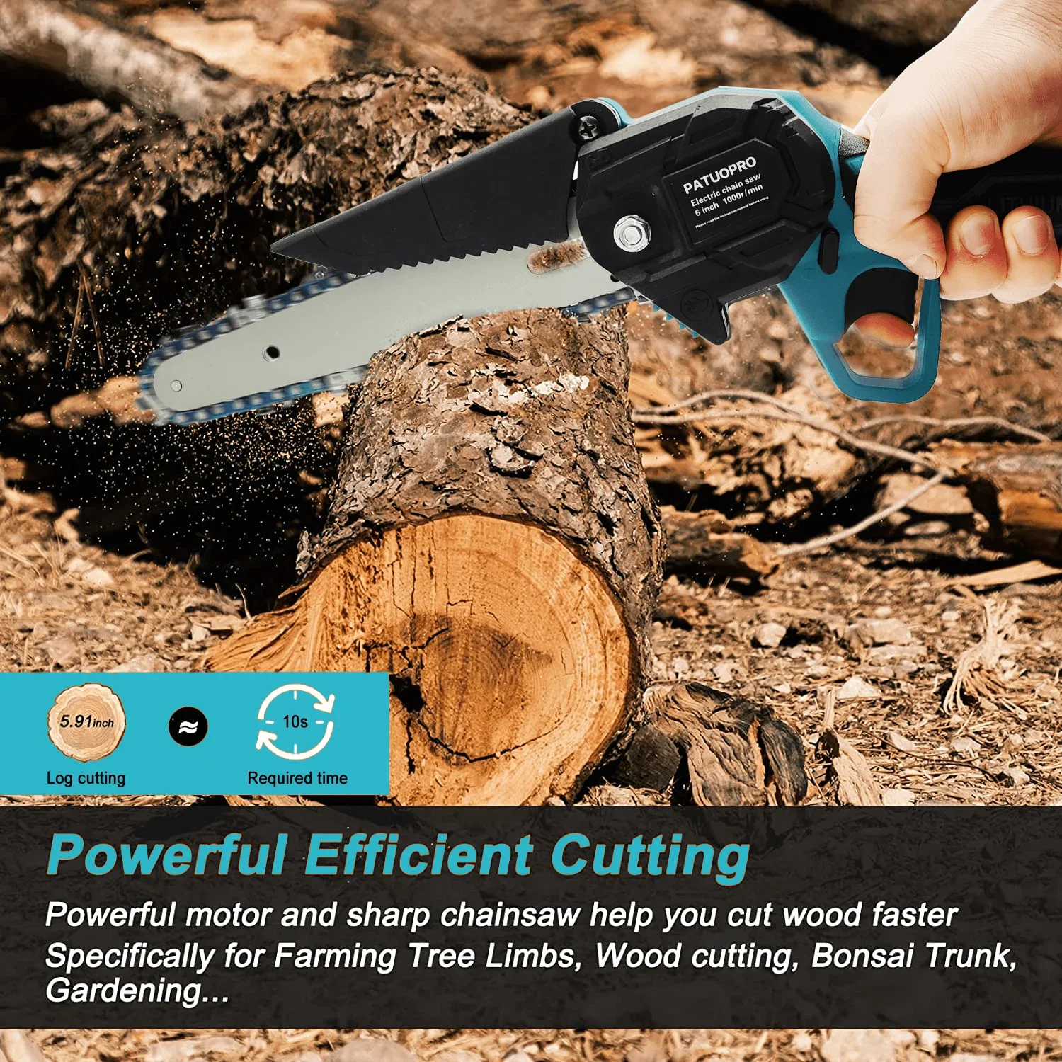 Mini Chainsaw 6 Inch Cordless Handheld Chain Saw for Wood Cutting Tree Trimming fit Makita 18v Battery (without Battery)