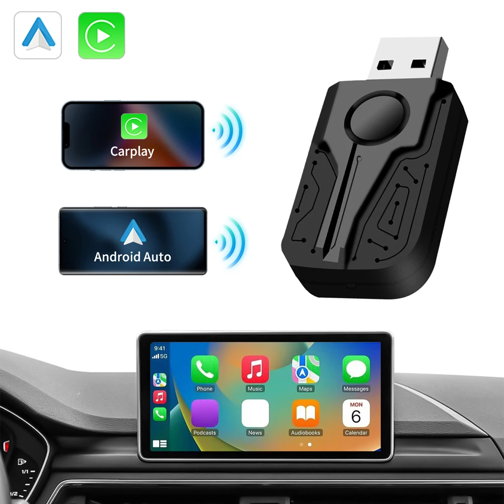 Wireless CarPlay Android Auto Adapter 2 in 1 Smart Dongle Fast Connect BT 5G WIFI for Wired CarPlay Android Auto Cars