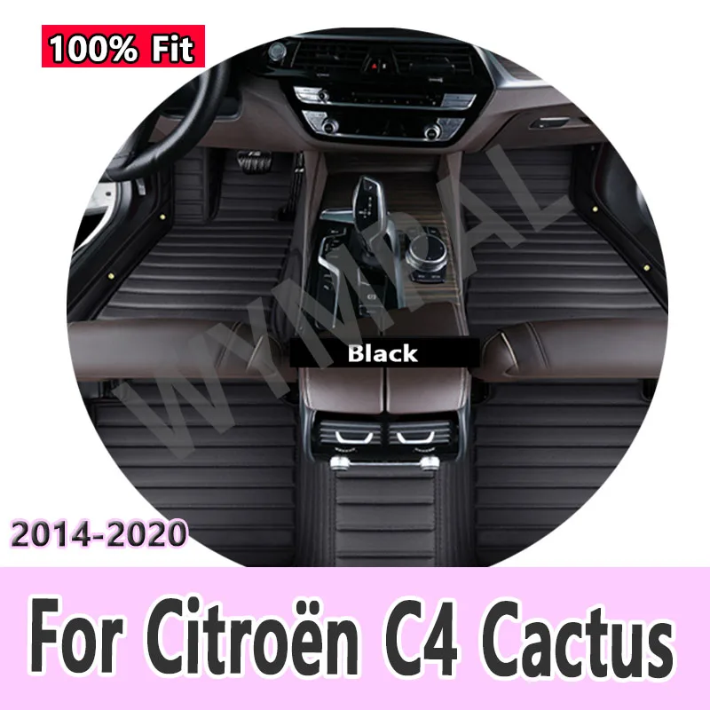 Tapetes de carro de luxo para citroën c4 cactus 2014 ~ 2020 tapete de carro de couro à prova d'água totalmente definido tapete automotivo para acessórios