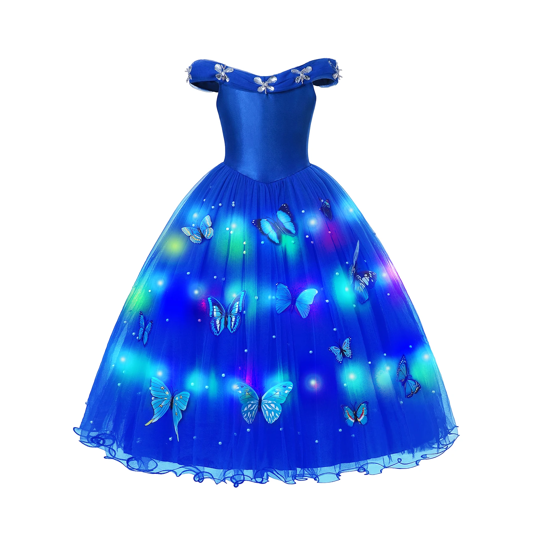 Disney Girls Evening Party Girls LED Lights Frozen Elsa Anna Princess Ariel Dress Coslplay Encanto Halloween Luminous Prom Gowns