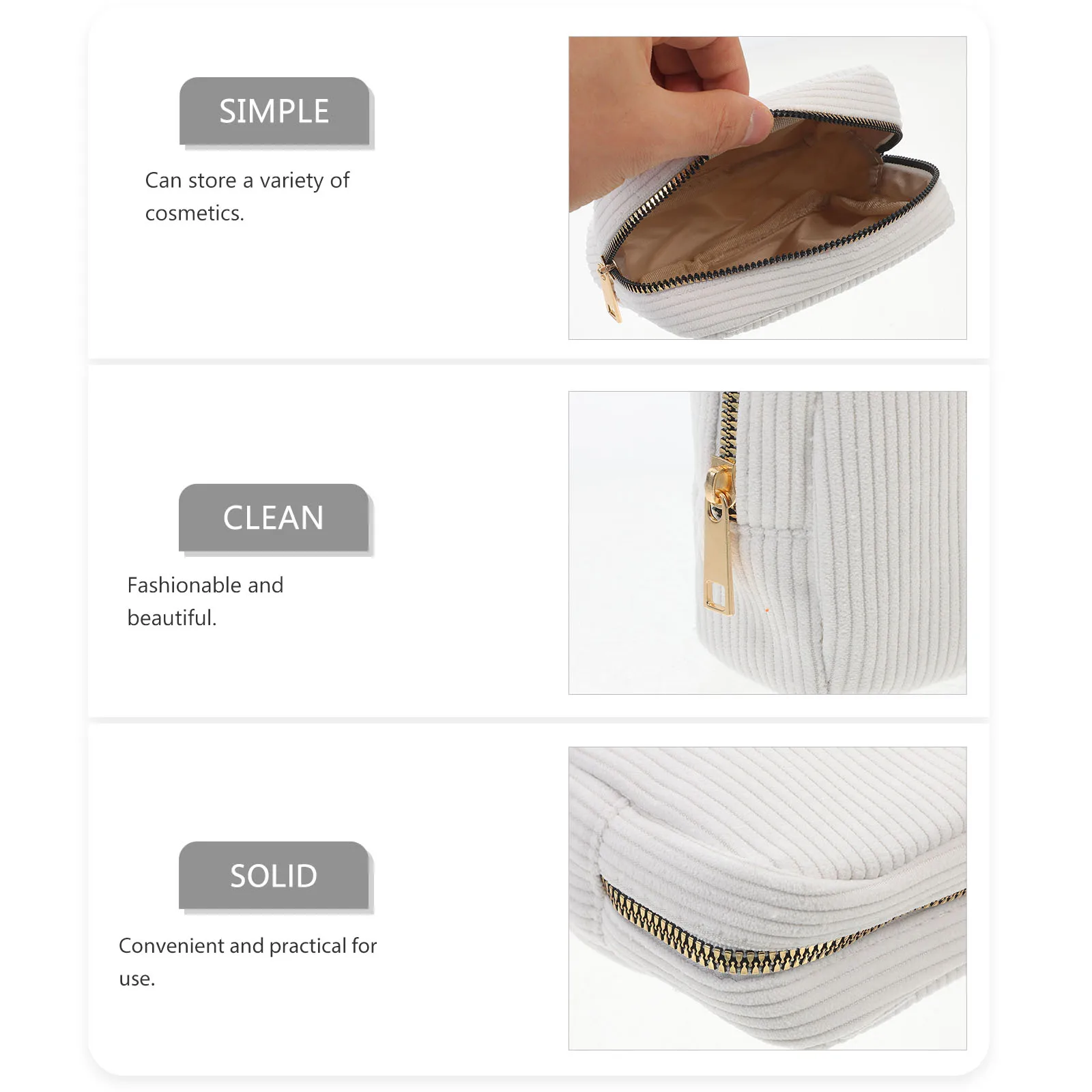 

Corduroy For Women Travel Toiletry Portable Cosmetics Storage Zipper Brush Organizer Lightweight Pouch Jewelry
