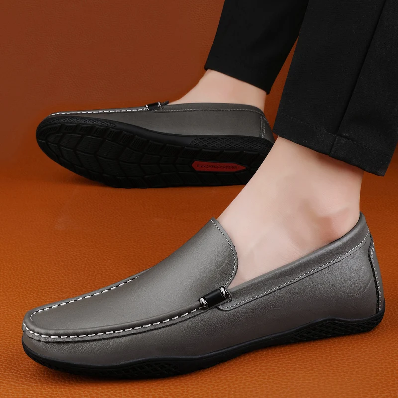 

New Brand Spring/Summer Men's Two Layer Cowhide Bean Shoes Fashion Classic Men's Comfortable Anti Slip Driving Shoes Lefu Shoes