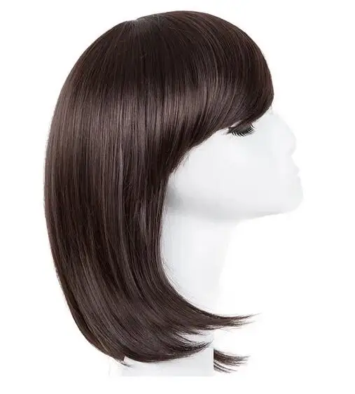 Syntheitc Wig rambut palsu hitam berombak pendek serat tahan panas kostum Wig miring untuk Salon pesta siswa Bob